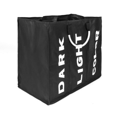 Waterproof foldable oxford fabric garden 3 section laundry hamper bag folding alloy frame washing hamper colorful canvas bags